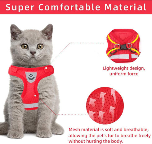 Red Cat & Dog Vest Harness - All Weather Mesh, Reflective Strap, Adjustable Step-in Harness for Small Pets, Red, S