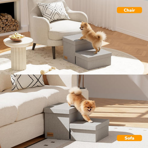 2-Step 11" 150lbs, Wide Dog Stairs with Storage H, Non-Slip Sturdy Pet Steps for Couch Chair, Dog Steps