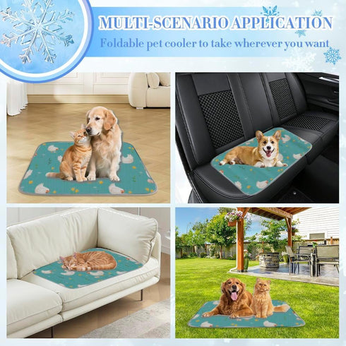 imiBBWQu Summer 27" 22" Cooling Mat for Dogs Hen Eggs Green Flowers Cooling Mat Washable Pet Dog Ice Pad Dog Ice Bed