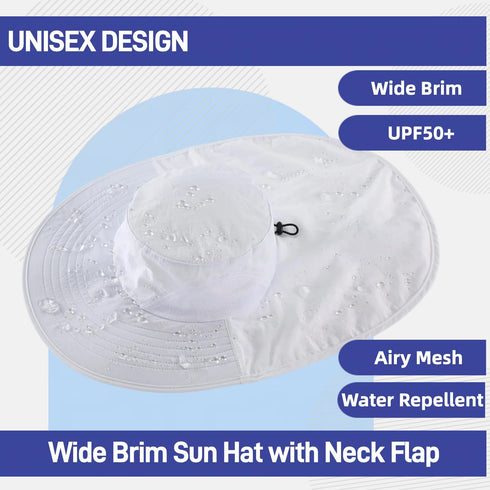 Home Prefer Outdoor UPF50+ Sun Hat, Wide Brim Mesh Fishing Hat with Neck Flap