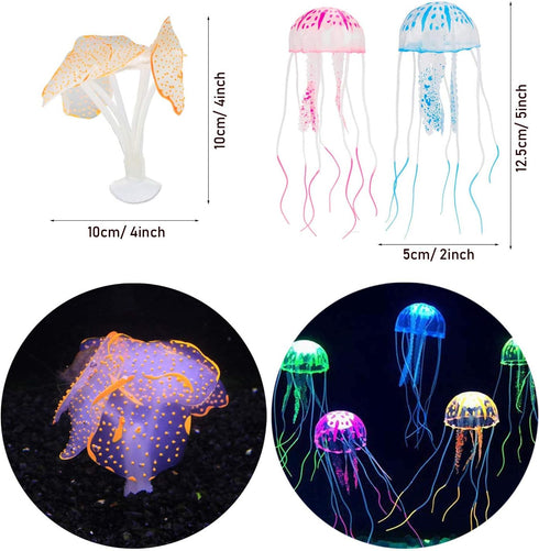 Cayway 6 Pack Aquarium Fish Tank Glowing Simulation Coral Plant Ornaments, Glowing Silicone Mushroom Lotus