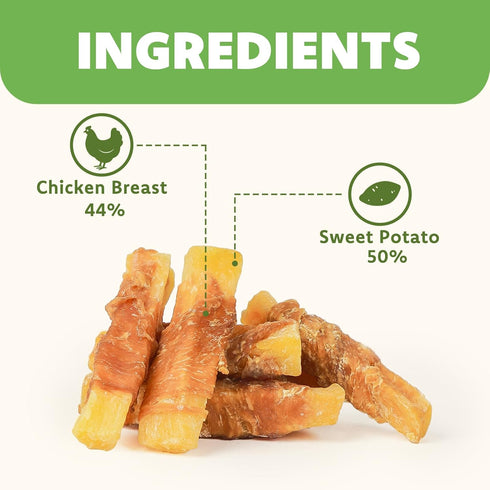 MON2SUN 25 oz Chicken Wrapped Sweet Potato Dog Treats for All Breeds, Rawhide-Free Soft Chews for Training, No