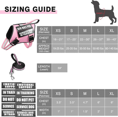 Service Dog Harness and Leash Set, Training Vest with 10 Dog Patches, Emotional Support for Small to XL Dogs