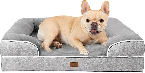 EHEYCIGA Orthopedic Dog Bed for Medium Dogs, Waterproof Memory Foam Couch Bed with Washable Removable Cover, Grey
