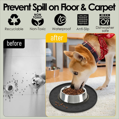 2 Pack 10.9 10.9 (2 Pet Feeding Mats for Food and Water, Waterproof Anti-Slip Placemats for Dog Cat Bowl, Silicone Pet