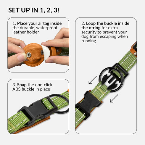 CollarDirect Airtag Dog Collar, Reflective Dog Collar for Apple Air Tag for Large, Medium, Small Dogs (Green, XL)