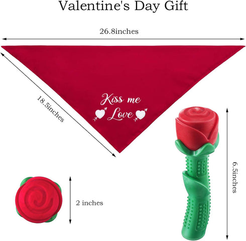 Weewooday 2 Pieces Valentine’s Day Dog Chew Toys, Durable Rose Chew Toys and Kisses Bandana for Small and Medium Pets