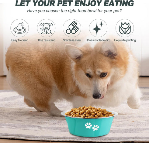 Stainless Steel Dog Bowls, Nonslip Rubber Bottom No Spill Proof for Large Medium Small Breed Dogs (Green, 6.6 Cups/53