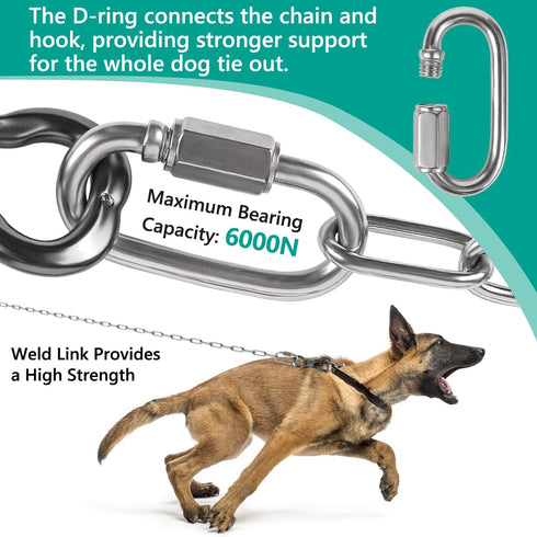 Tresbro Heavy Duty Dog Chains, 30FT Stainless Steel Tie Out Cable with Swivel Hook for Large Medium Dogs