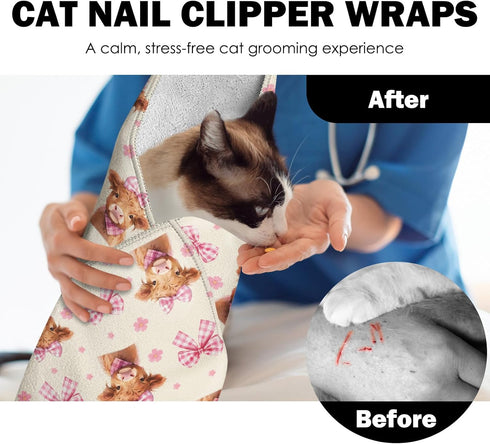 27.6"Cat (6-10 lbs) Grooming Wrap, Self Adhesive Cat Wrap for Cutting Nail, Anti-Escape Calming Cat Swaddle Wrap