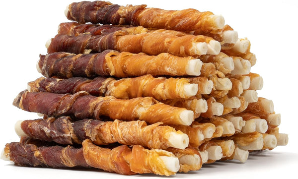 MON2SUN Dog Treats 5 Inch Double Flavor Chicken & Duck Wrapped Rawhide