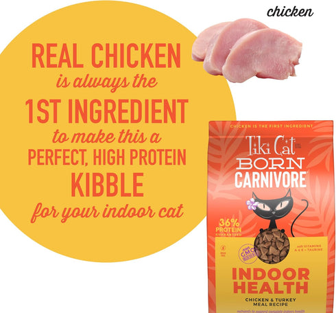 Tiki Cat Born Carnivore Indoor Health, Chicken & Turkey Meal, Dry Cat Food, Grain-Free Baked Kibble, 12 lbs. Bag