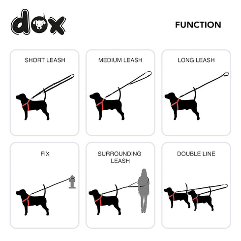 DDOXX 6.6 ft Nylon Dog Leash, 3-Way Adjustable for Dogs - XS (Black), Red