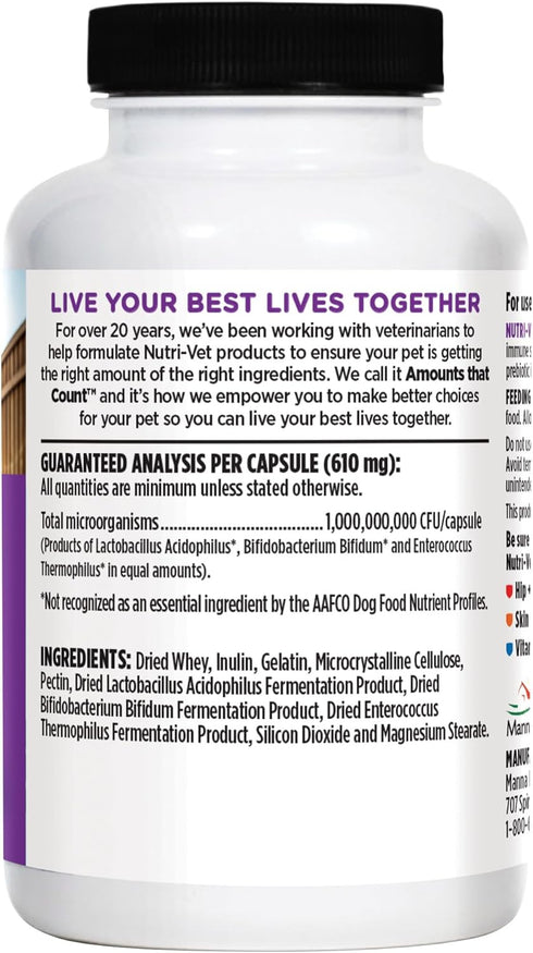 Nutri-Vet Probiotics Capsules for Dogs, Supports Digestive Health, 60 Count, Vet Formulated