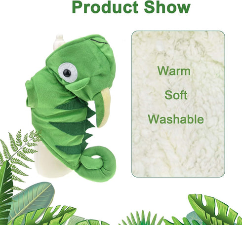 Chameleon Dog Costume for Halloween - Winter Fleece Pet Coat for Small to Large Dogs, Green