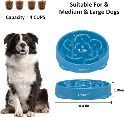 4 Cups Pet Food Bowls for Large Dogs, Slow Feeder Anti-Slip Bowls, 2Pcs Rose Red & Dark Blue