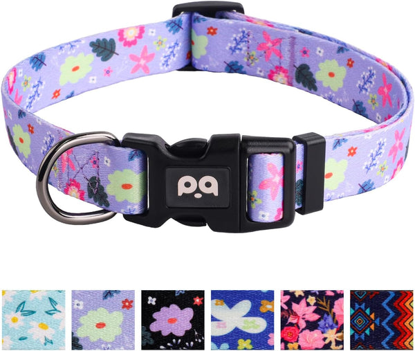 QQPETS Adjustable Soft Dog Collar with Print Flower Pink Multicolor Patterns for XS Small Medium Large Pets