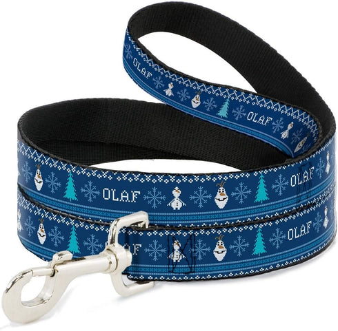 Buckle-Down Pet Leash - Olaf/Snowflakes Stitch, Blues/White, 4 Feet Long, 1" Wide