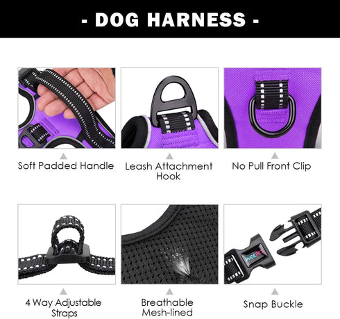 PHOEPET No Pull Dog Harness for Small Dogs - Reflective Adjustable Front Clip Vest with Handle (XS, Purple)