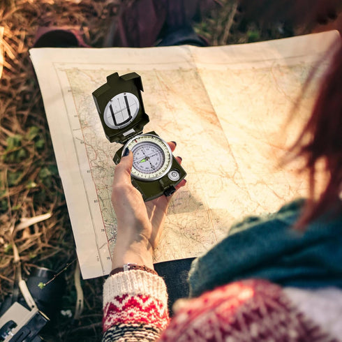 Hiking Compass for Survival, Waterproof Durable Pocket-Sized Tactical Compass with Lanyard & Pouch for Navigation