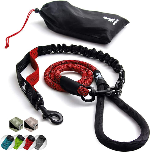 Heavy Duty Rope Bungee Leash for Large and Medium Dogs, No Slip Reflective Leash for Outside, 5.5 Ft Red