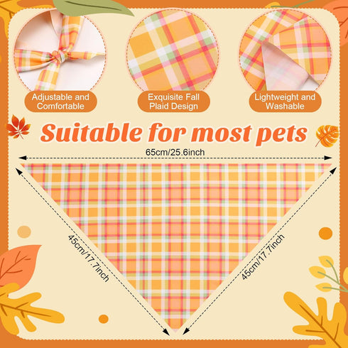 Shyyween 100 Pieces Thanksgiving Fall Dog Bandanas Bulk Plaid Bandanas for Dogs Autumn Soft Triangle Kerchief Bibs