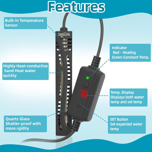 25W Aquarium Heater, Betta Heater for 1-6 Gallon Fish Tank with LED Temperature Display