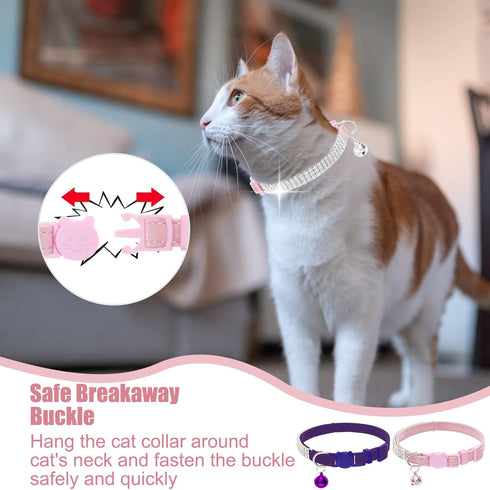 EXPAWLORER Soft Velvet Safe Cat Collars for Girl Cats - 2 Pack Rhinestones Bling Adjustable Breakaway Collars