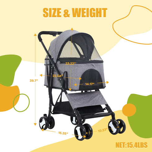 NChanmar 3-in-1 4 Dog Stroller Folding Dog Stroller for Medium Small Dogs Pet Stroller Cat Stroller Wheels