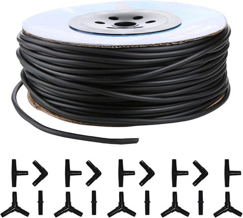 JIH Aquarium 320 Feet Standard 3/16" Black Flexible Airline Tubing with Black Plastic Connectors