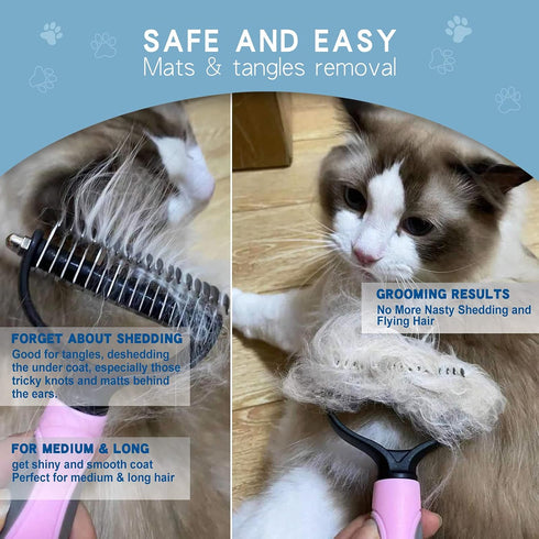Deshedding Dog Brush - Undercoat Rake for Cats & Dogs - Double Sided Brush for Shedding and Dematting Comb Grooming