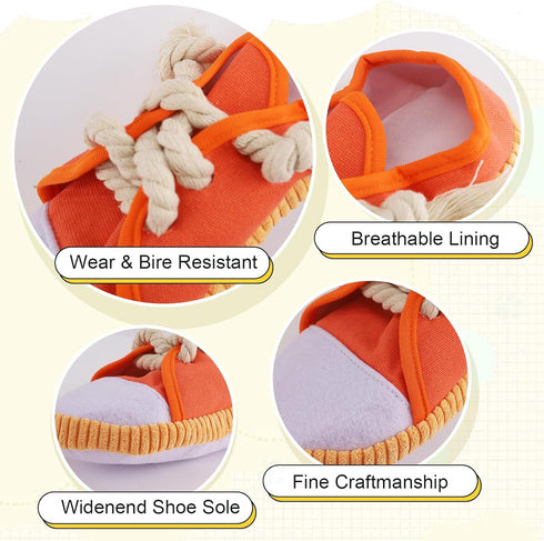 vocheer Dog Chew Toy, Durable Teething Shoe Interactive Squeaky Toy for Small Medium Breze, Machine Washable (Orange)