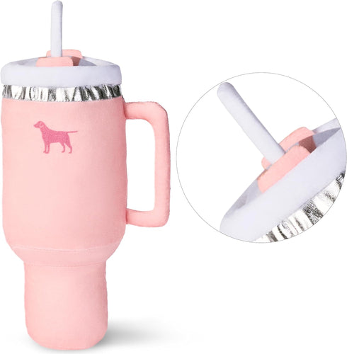 Pup Cup Tumbler Plush Dog Toy, Cute Funny Squeaky Parody Gift (Pink Peach Dust)