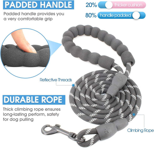 BAAPET Dog Leash 5FT-1/3'', Black, with Comfortable Padded Handle and Highly Reflective Threads for Dogs