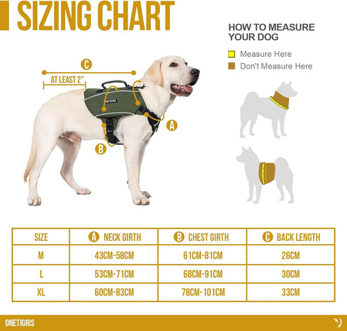 OneTigris Y-Shaped Dog Backpack, Lightweight Hiking Gear with Handle, Pockets & No Pull D-Rings (Large, Green)