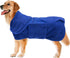 Geyecete Fast Drying Dog Drying Coat - Luxuriously Soft Microfibre Bath Robe Towel, Blue, Size S