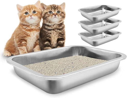 Fhiny 4Pack Stainless Steel Kitten Litter Box, Small Size Low Entry Metal