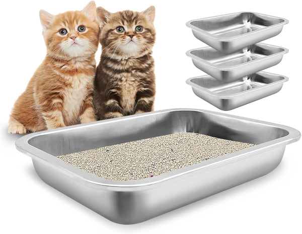Fhiny 4Pack Stainless Steel Kitten Litter Box, Small Size Low Entry Metal