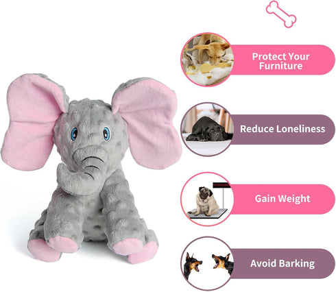 DODODOLA Cute Squeaky Elephant Dog Toy, Crinkle Paper Stuffed Plush Animal for Small Medium Large Dogs