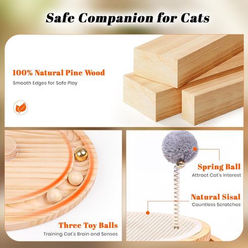 LMUGOOS Cat Scratcher, Cat Natural Sisal Scratching Pad, Kitten Interactive Toy with Ball Track Spring Ball for Chasing