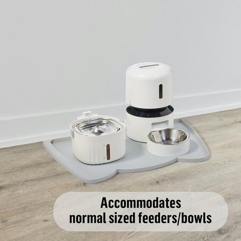 Dog Food Mat (Ash, 24 * 15'') with Residue Collection Pocket, Silicone Pet Feeding Mat for High Edges