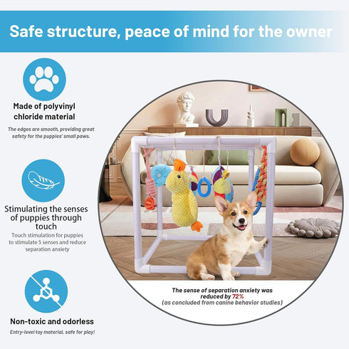 9 BABORUI Puppy Play Gym, Indoor Hanging Activity with Toys, Puppy Toys to Keep Them Busy, Adjustable Playground