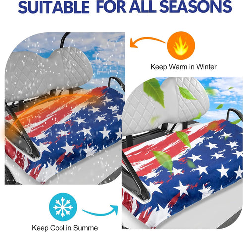 Golf Cart Seat Cover, 100% Microfiber Golf Cart Seat Towel Blanket for All 2-Seater Carts (USA Flag)