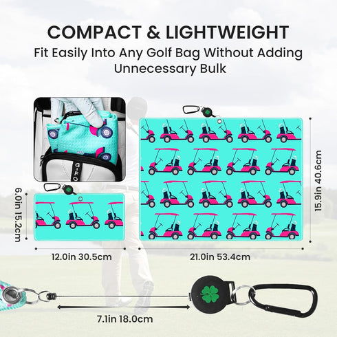 Golf Towels for Golf Bags Value 2 Pack 21"x16" and 12"x8" Set with Magnetic Retractable Carabiner