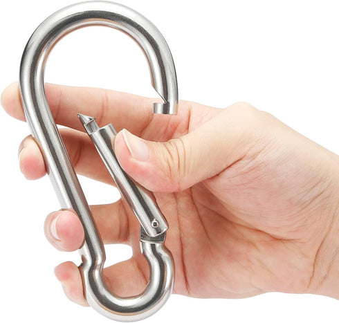 sprookber Set of 6 Stainless Steel Spring Snap Hook Carabiners, 304 Stainless Steel Clips