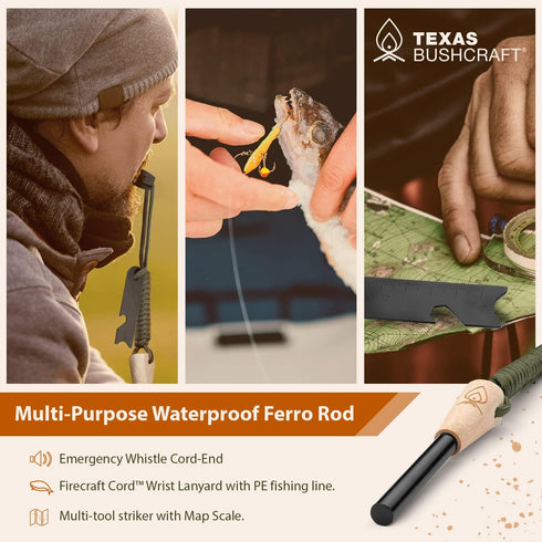 Fire Starter Ferro Rod, 3/8" Thick with Striker and Paracord Lanyard – Waterproof Flint Survival Lighter for Camping