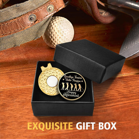 Happy Retirement Black Gold Golf Ball Marker with Hat Clip, Funny Accessories for Golf Fans