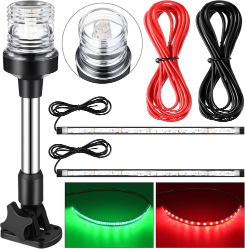 White LED Boat Stern Light 9 Inch with 2 Pcs Navigation Lights, 8.2ft Extra Cables for 12-24v Marine Use