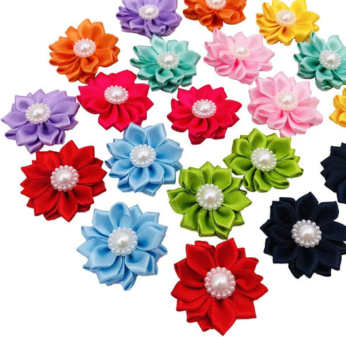 PET SHOW 10 Pairs Flower Small Dogs Hair Bows - 10 Colors with French Barrette Hair Clips