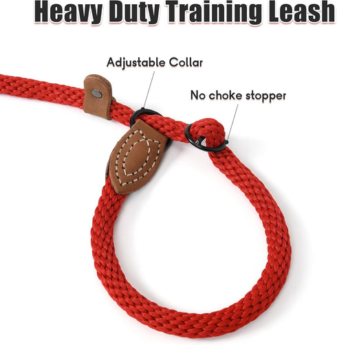 Mile High Life Slip Leads for Dogs, Heavy Duty Training Leash, 5 Feet No Pull with Leather Tip, Red Rope